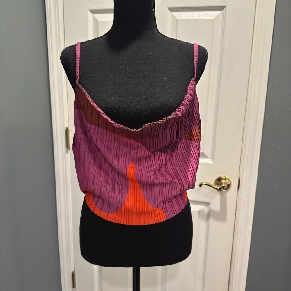PINK PRINT PLISSE STRAPPY COWL NECK TOP plus size US 22